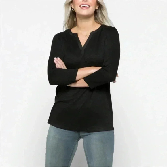 41Hawthorn Womens Tulla Top Size Small Black Mixed Material 3/4 Sleeve Casual - Picture 1 of 6